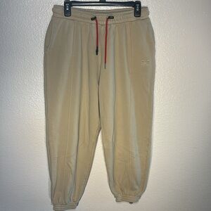 Adidas Medium Beige Jogger Sweatpants with Red Drawstring